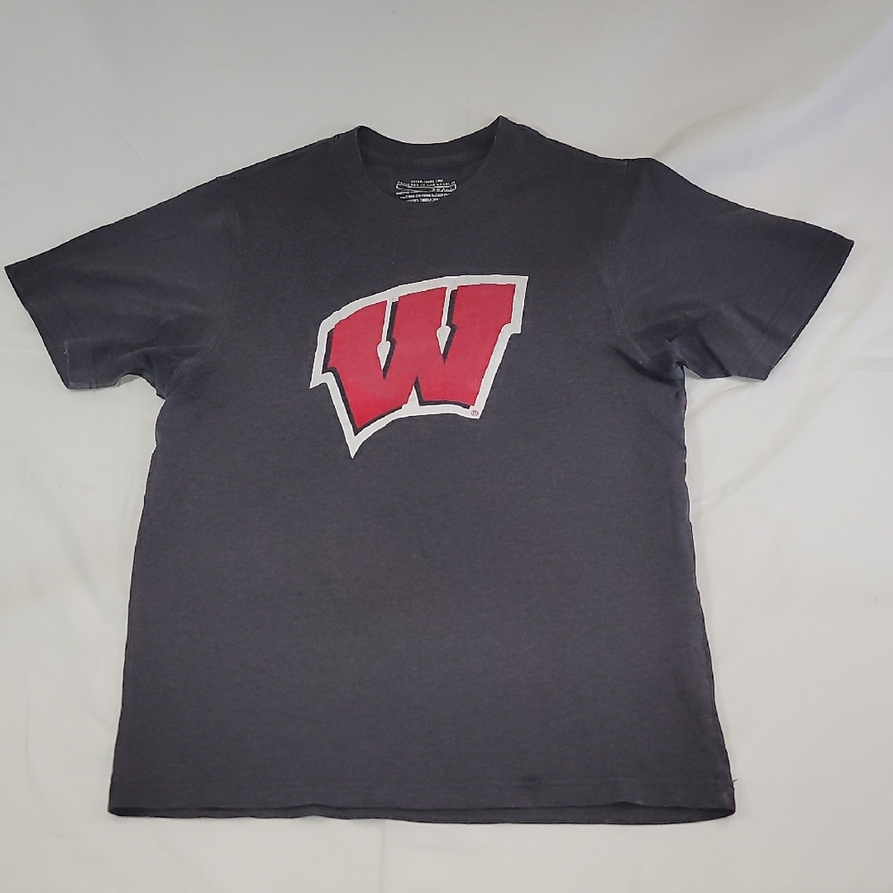 CHAMPION Wisconsin Badgers B12 Gray and Red Short Sleeve Tee Size Small